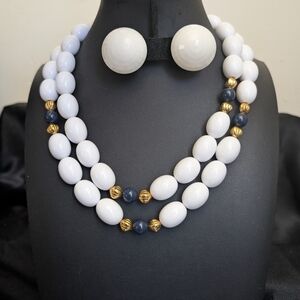 #1.  Vintage Monet White ,& Navy Necklace & Germany Earrings